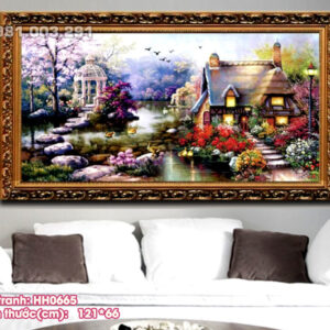 Tranh thêu chữ thập Ngôi nhà cổ Tích (thêu kín) HH0665 kích thước 121cm x 66cm