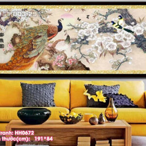 Tranh thêu chữ thập Hoa Khai Phú Quý HH0672 kích thước 191cm x 84cm