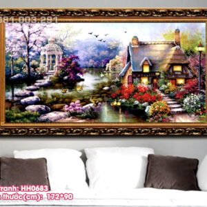 Tranh thêu chữ thập Ngôi nhà cổ Tích (thêu kín) HH0683 kích thước 172cm x 90cm