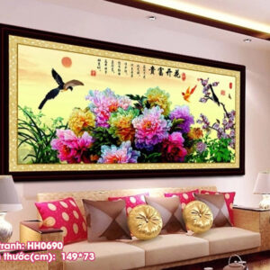 Tranh thêu chữ thập Phú Quý Nở Hoa thêu kín HH0690 kích thước 149cm x 73cm