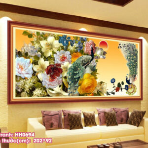 Tranh thêu chữ thập Phú Quý Bình An HH0694 kích thước 202cm x 92cm