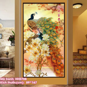 Tranh thêu chữ thập Phú Quý Bình An thêu kín HH0708 kích thước 89cm x 167cm