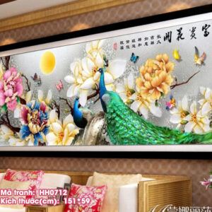 Tranh thêu chữ thập Phu Thê Viên Mãn thêu kín HH0712 kích thước 151cm x 59cm