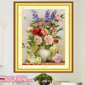 Tranh thêu chữ thập Bình Hoa Nghệ Thuật thêu kín HH0714 kích thước 72cm x 98cm