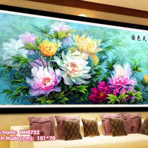 Tranh thêu chữ thập Hoa Mẫu Đơn thêu kín HH0722 kích thước 151cm x 70cm