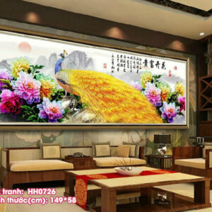 Tranh thêu chữ thập Phú Quý Bình An thêu kín HH0726 kích thước 149cm x 58cm