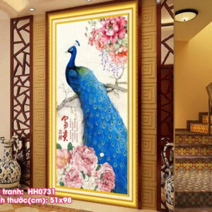Tranh thêu chữ thập Phú Quý Bình An thêu kín HH0731 kích thước 51cm x 98cm