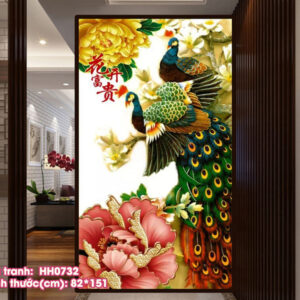 Tranh thêu chữ thập Phu Thê Viên Mãn thêu kín HH0732 kích thước 82cm x 151cm