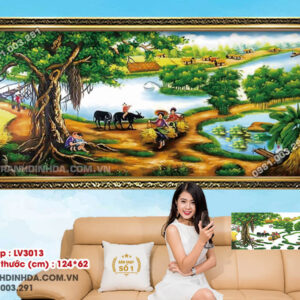Tranh thêu chữ thập Cây Đa Đầu làng LV3013 Kích thước 124x62cm
