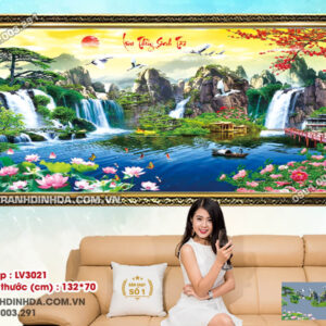 Tranh thêu chữ thập Lưu Thủy Sinh Tài LV3021 Kích thước 132x70cm