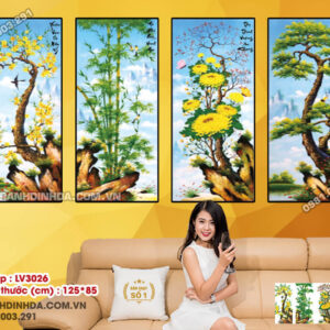 Tranh thêu chữ thập Tứ Quý Tùng Cúc Trúc Mai LV3026 Kích thước 125x85cm