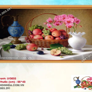 Tranh thêu chữ thập Hoa Quả Tĩnh Vật LV3032 Kích thước 55x43cm