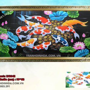 Tranh thêu chữ thập Cửu Ngư Quần Tụ LV3042 Kích thước 99x55cm