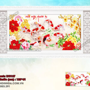 Tranh thêu chữ thập Cửu Ngư Quần Tụ LV3127 Kích thước 125x61cm