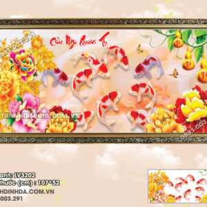 Tranh thêu chữ thập Cửu Ngư Quần Tụ LV3202 Kích thước 107x52cm