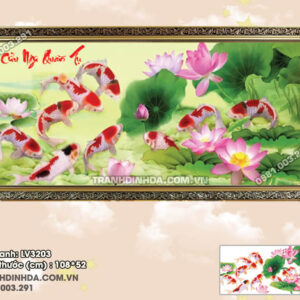 Tranh thêu chữ thập Cửu Ngư Quần Tụ LV3203 Kích thước 108x52cm