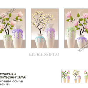 Tranh thêu chữ thập Bình Hoa Ngọc Lan 3 bức LV3209 Kích thước 123cmx59cm