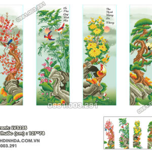 Tranh thêu chữ thập Tứ Quý mai Trúc Cúc Tùng LV3235 Kích thước 127cmx78cm