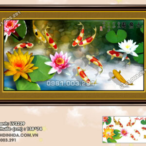 Tranh thêu chữ thập Cửu ngư quần hội LV3239 Kích thước 138cmx74cm