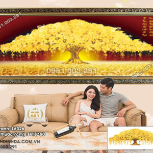 Tranh đính đá Cây Tiền Vàng Tài Lộc LV326 kích thước 118cm x50cm