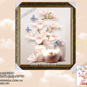 Tranh Đính Đá Bình Hoa Ngọc Lan LV338 Kích thước 57cmx70cm