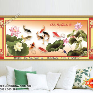 Tranh thêu chữ thập Cửu Ngư Quần Hội MN0041 Kích thước 218x98cm