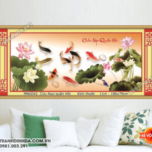 Tranh thêu chữ thập Cửu Ngư Quần Hội MN0042 Kích thước 186x79cm