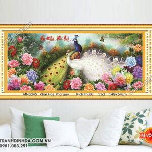 Tranh thêu chữ thập Hoa Khai Phú Quý MN0045Kích thước 149x64cm