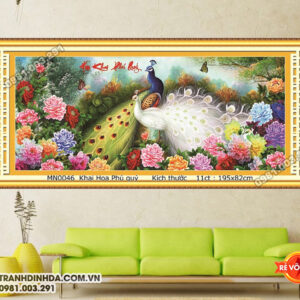 Tranh thêu chữ thập Hoa Khai Phú Quý MN0046Kích thước 195x82cm