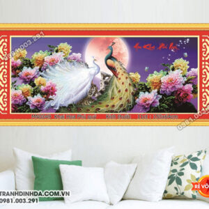 Tranh thêu chữ thập Hoa Khai Phú Quý thêu kín MN0049 kích thước 150cm x 64cm