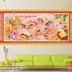 Tranh thêu chữ thập Cửu Ngư Quần Hội MN0051Kích thước 150x65cm