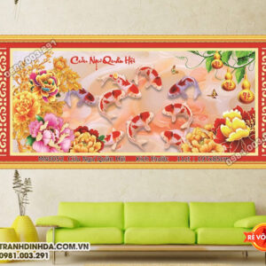Tranh thêu chữ thập Cửu Ngư Quần Hội MN0052Kích thước 197x85cm