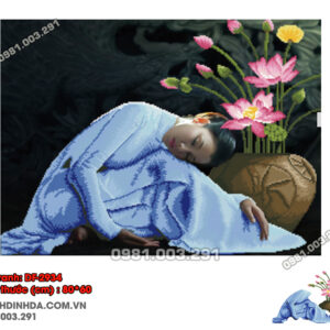 Tranh đính đá Thiếu Nữ Bên Hoa Sen DF2934 kích thước 80cm x60cm