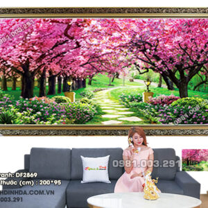 Tranh đính đá cao cấp Mùa xuân ấm áp DF2869 Kích thước 200cm x 95cm ( gắn kín tranh 100%)