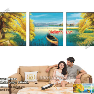 Tranh đính đá cao cấp Phong Cảnh Mùa Thu DF2875 Kích thước 180cm x 60cm ( gắn kín tranh 100%)