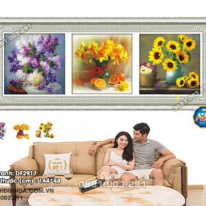 Tranh đính đá Bình Hoa Nghệ Thuật DF2917 kích thước 144cm x 48cm