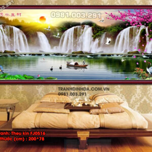 Tranh thêu chữ thập Sơn Thủy Hữu Tình FJ0516 Kích thước 200cm x 78cm