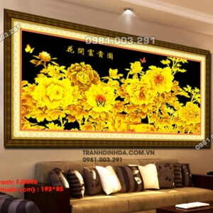 Tranh thêu chữ thập Hoa Mẫu Đơn FJ0596 kích thước 193cm x 85cm