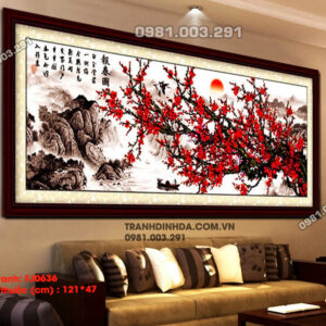 Tranh thêu chữ thập Cành Đào Cổ FJ0636 Kích thước 121cm x 47cm