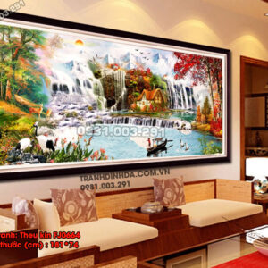 Tranh thêu chữ thập Lưu Thủy Sinh Tài FJ0664 Kích thước 181x74cm