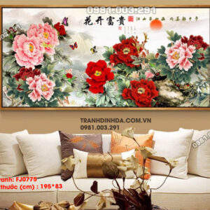 Tranh thêu chữ thập Hoa Mẫu Đơn FJ0775 kích thước 195cm x 83cm