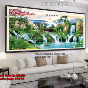 Tranh thêu chữ thập Lưu Thủy Sinh Tài FJ0803 Kích thước 194cm x 92cm