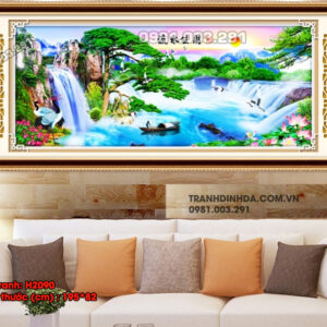 Tranh thêu chữ thập Sơn Thủy Hữu Tình H2091 Kích thước 150cm x 66cm