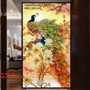 Tranh thêu chữ thập Phú Quý Bình An thêu kín HH0703 kích thước 65cm x 121cm