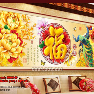 Tranh thêu chữ thập Chữ Phúc thêu kín HH0749 kích thước 149cm x 62cm