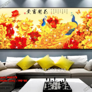 Tranh thêu chữ thập Phú Quý Bình An thêu kín HH0775 kích thước 195cm x 80cm