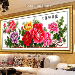 Tranh thêu chữ thập Mẫu Đơn Khoe Sắc thêu kín XW2321 kích thước 1.58cm x 0.54cm