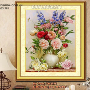 Tranh thêu chữ thập Bình Hoa Khoe Sắc thêu kín XW2475 kích thước 0.72cm x 0.98cm