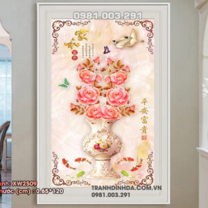 Tranh thêu chữ thập Bình Hoa Hồng XW2509 kích thước 0.65cm x 1.20cm