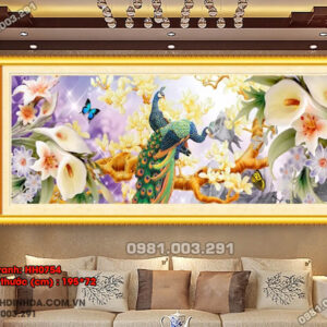 Tranh thêu chữ thập Hoa Khai Phú Quý thêu kín HH0754 kích thước 195cm x 72cm
